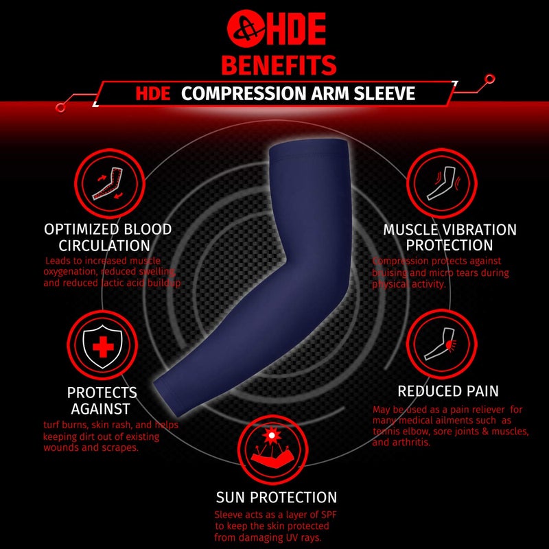 HDE Arm Sleeves for Men Women, Compression Sleeve Arm UV Protection Basketball Baseball Football Navy Blue - L - Image 4
